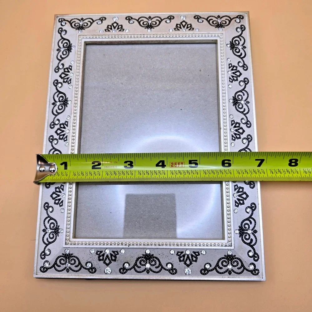 Godinger Silver Tone Scroll Rhinestone‎ 5x7 Photo Picture Frame Beaded Detail